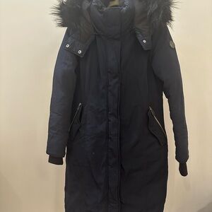 Noize Navy Fur-Trimmed Puffer Coat